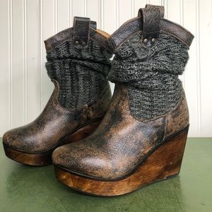 Bed Stu Bruges Leather, Knit & Wood Slouchy Boots